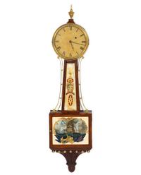 A Federal Style Mahogany and Verre Eglomise Banjo Clock
