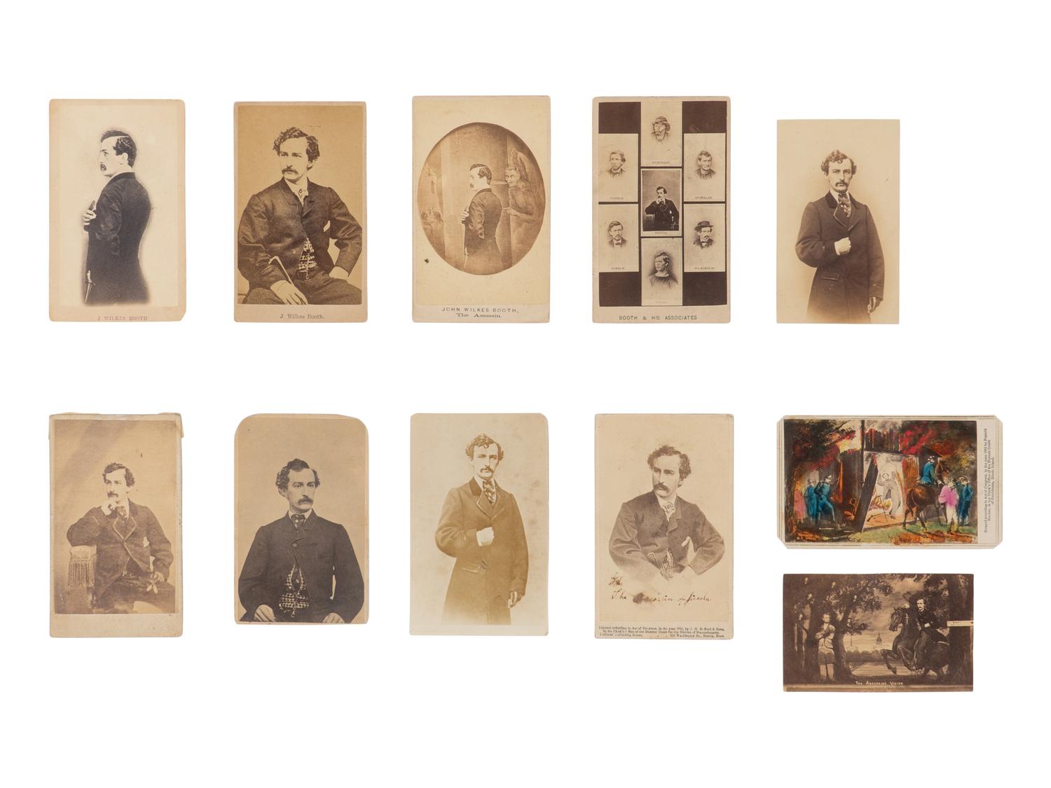 [BOOTH, John Wilkes (1838-1865)]. A group of 11 CDVs of Booth and moments related to the death of Lincoln and his own capture, ca 1864-1865.