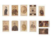 [BOOTH, John Wilkes (1838-1865)]. A group of 11 CDVs of Booth and moments related to the death of Lincoln and his own capture, ca 1864-1865.