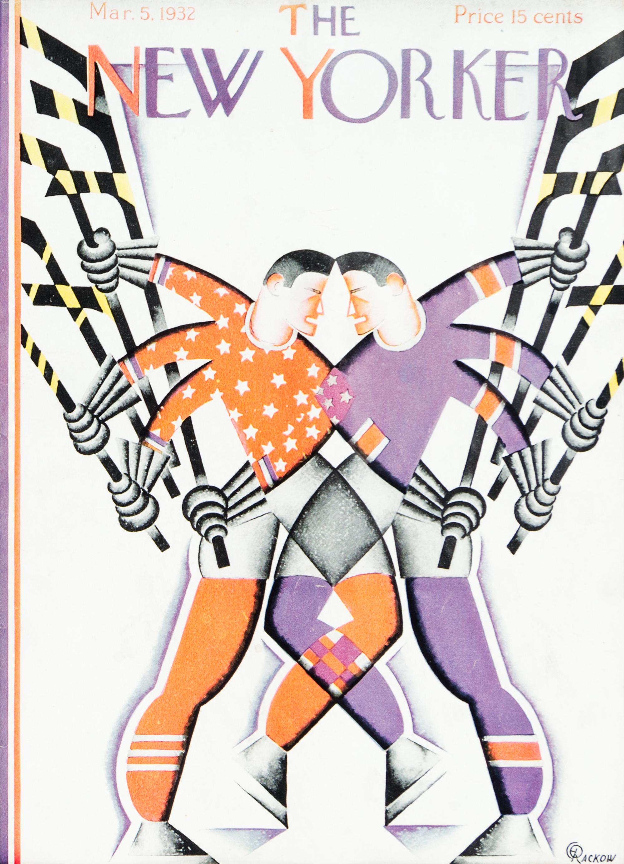 THE NEW YORKER. Five hockey-themed covers of The New Yorker, 1927-2003. Framed.