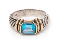 A Sterling Silver, 14 Karat Yellow Gold and Blue Topaz Ring, David Yurman, 4.10 dwts.