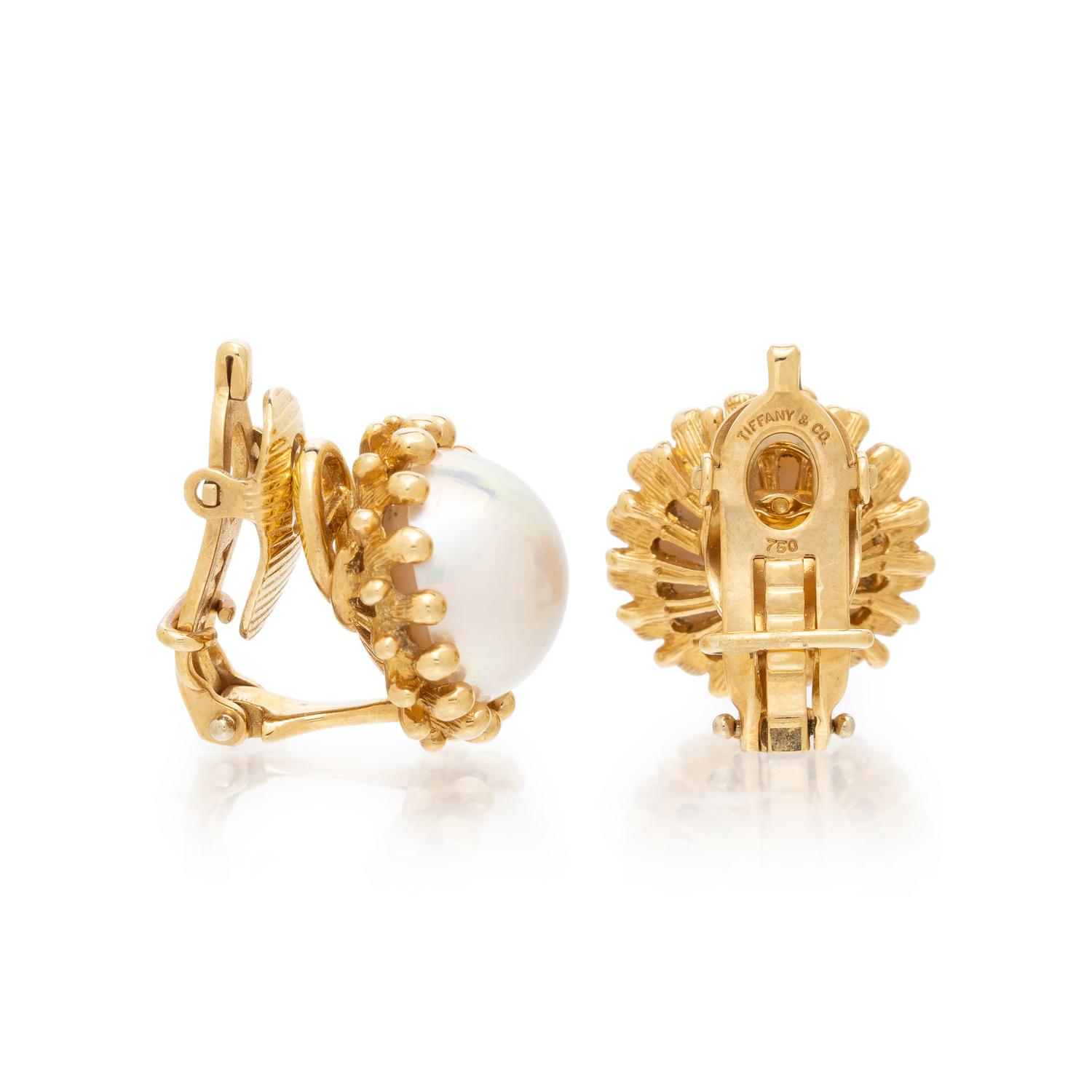 TIFFANY & CO., MABÉ PEARL AND YELLOW GOLD EARRINGS
