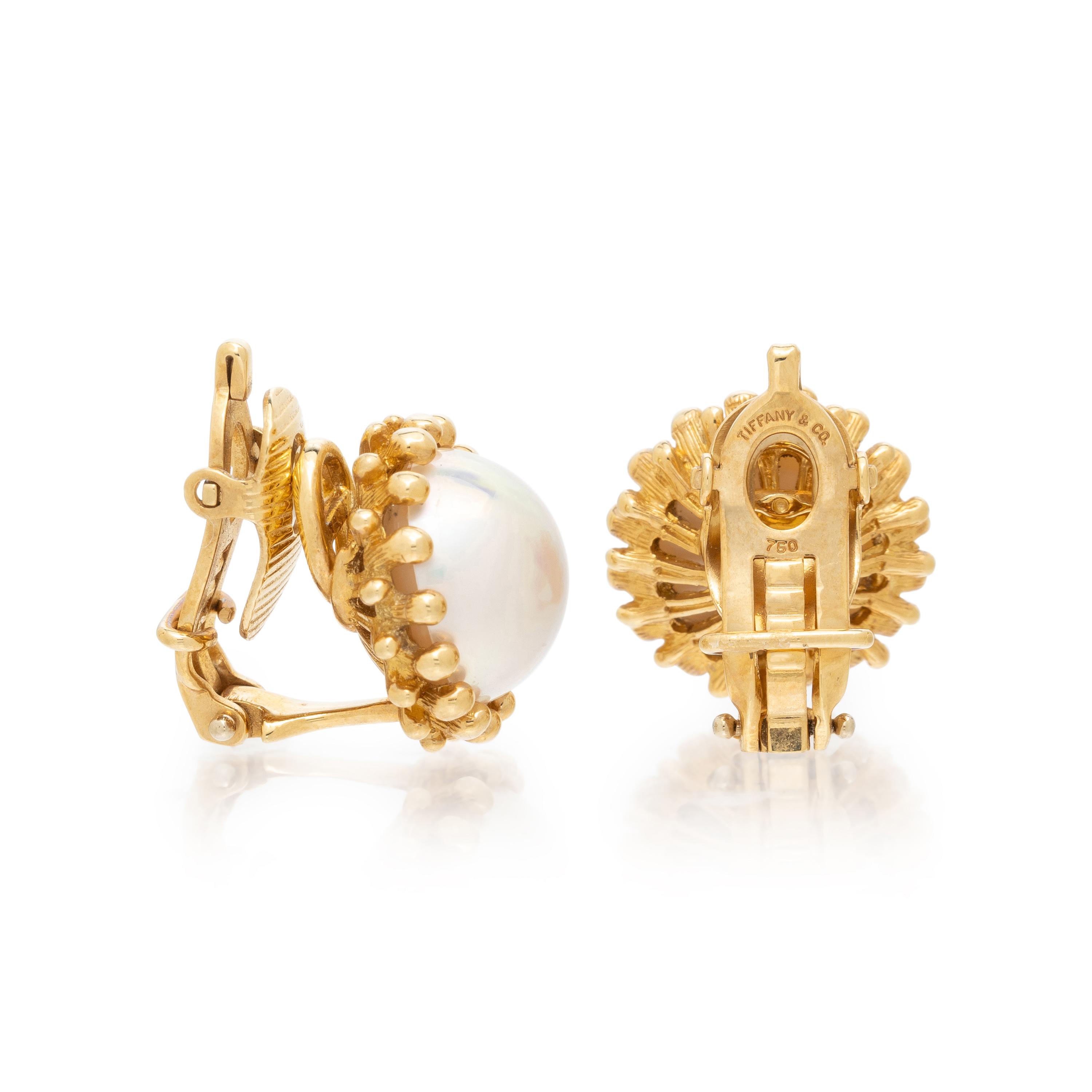 TIFFANY & CO., MABÉ PEARL AND YELLOW GOLD EARRINGS