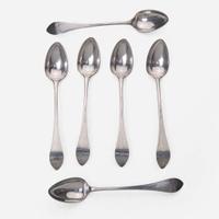 A large collection of twenty-five bird-back and fancy-back teaspoons Various makers, Lancaster, Reading, Philadelphia, PA, and Burlington, NJ, circa 1780-1820