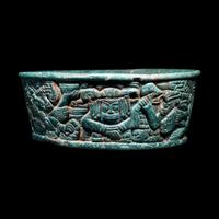 A Maya Green Fuchsite Bowl with Intricate Figures