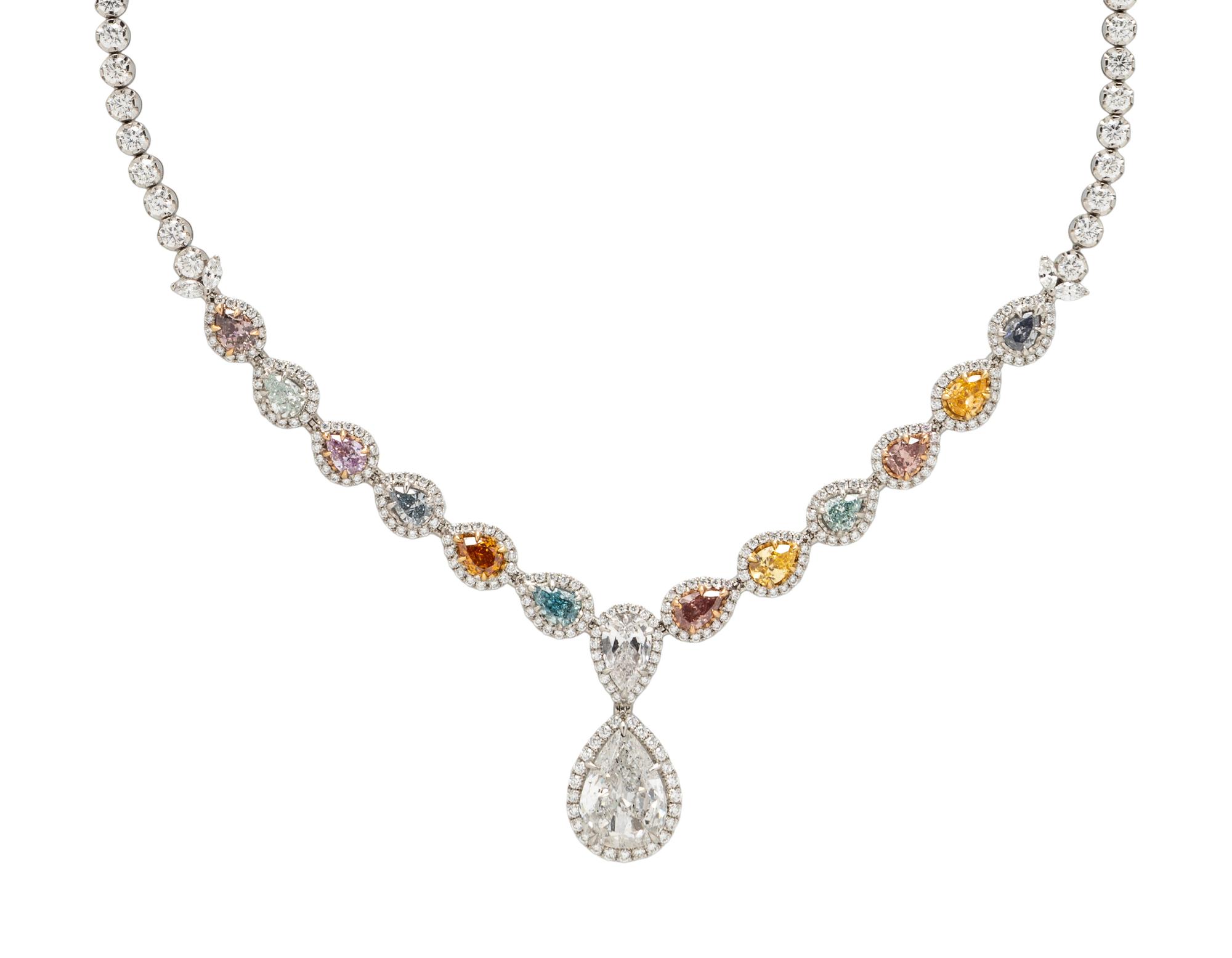 MULTI COLORED FANCY DIAMOND AND DIAMOND NECKLACE