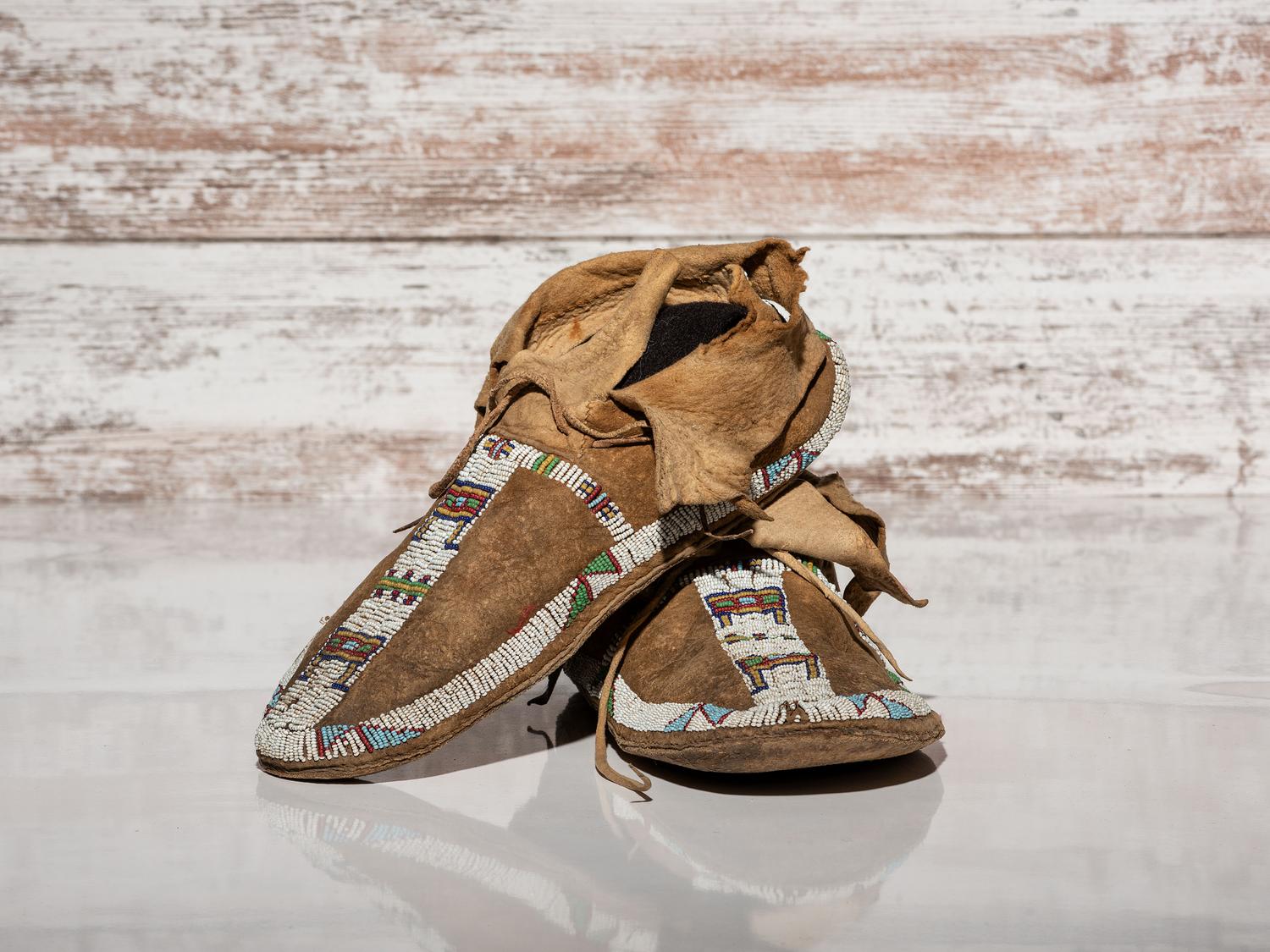 Central Plains Beaded Buffalo Hide Moccasins