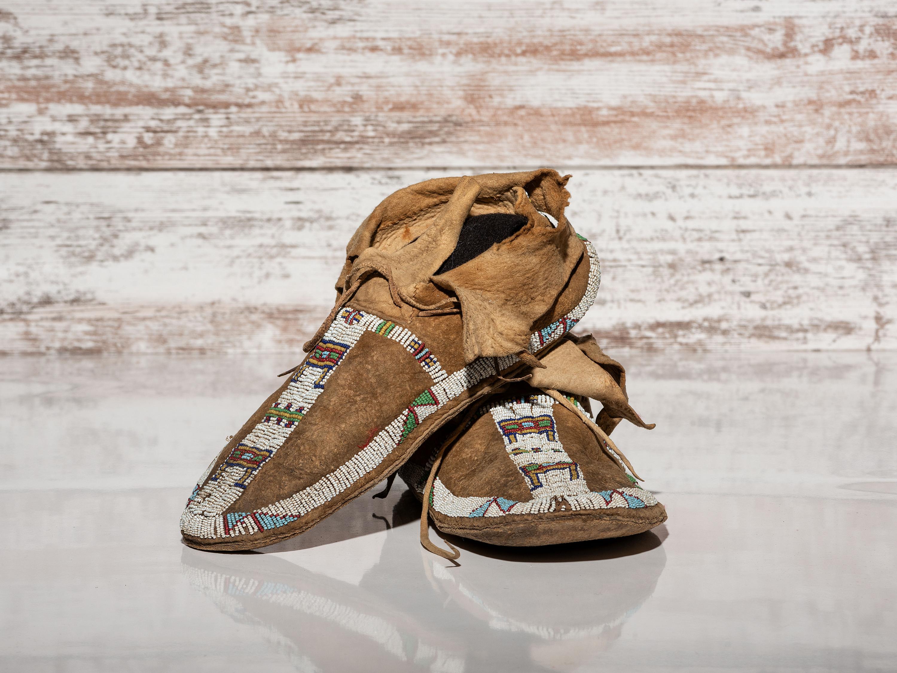 Central Plains Beaded Buffalo Hide Moccasins