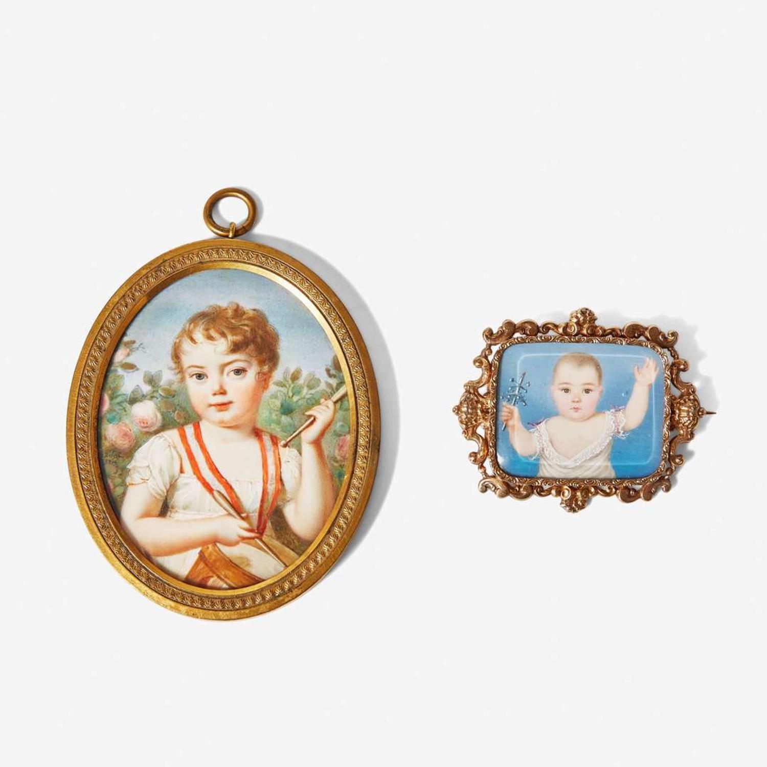 Continental School 19th century Two Portrait Miniatures of Children