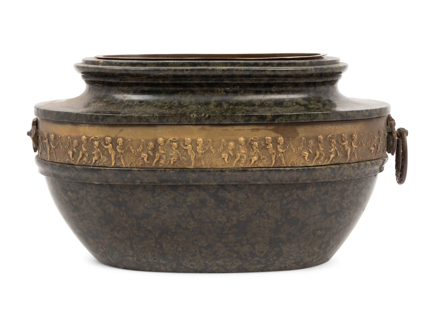 A Continental Gilt Bronze Mounted Marble Vase