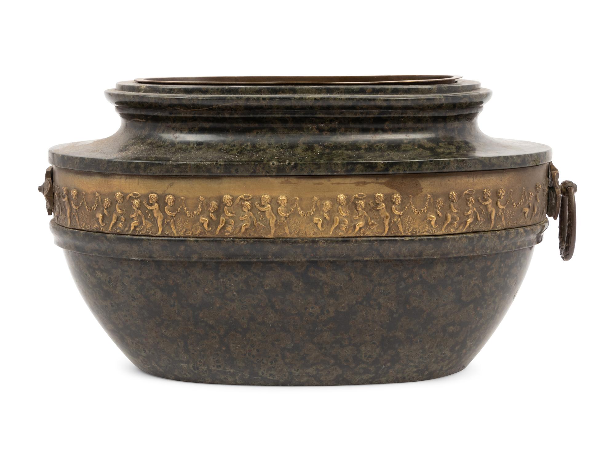 A Continental Gilt Bronze Mounted Marble Vase