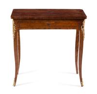 A Louis XV Style Gilt Metal Mounted Tulipwood Side Table Height 27 1/4 x width 15 1/2 x depth 25 3/4 inches. — 18TH CENTURY AND LATER