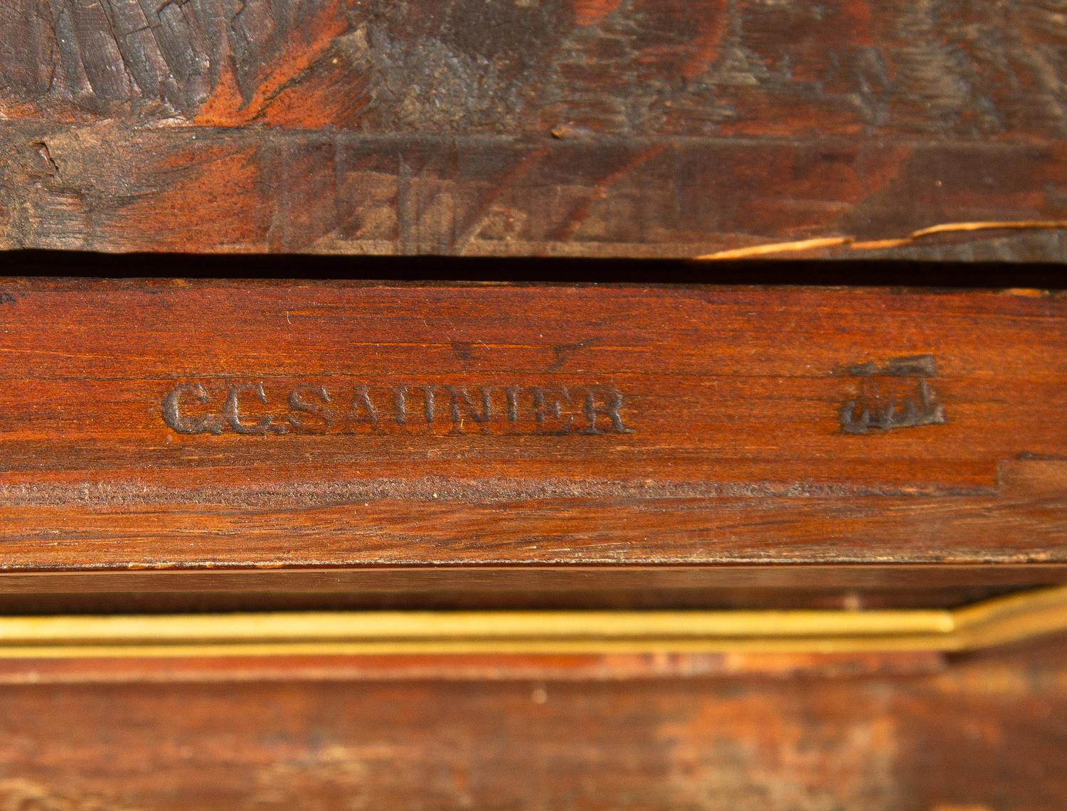 A Louis XVI Gilt Bronze Mounted Mahogany Bureau Plat by Claude-Charles Saunier (French, 1735-1807)