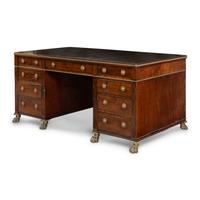 A Regency Mahogany, Ebony Inlaid and Ormolu Mounted Partner's Desk