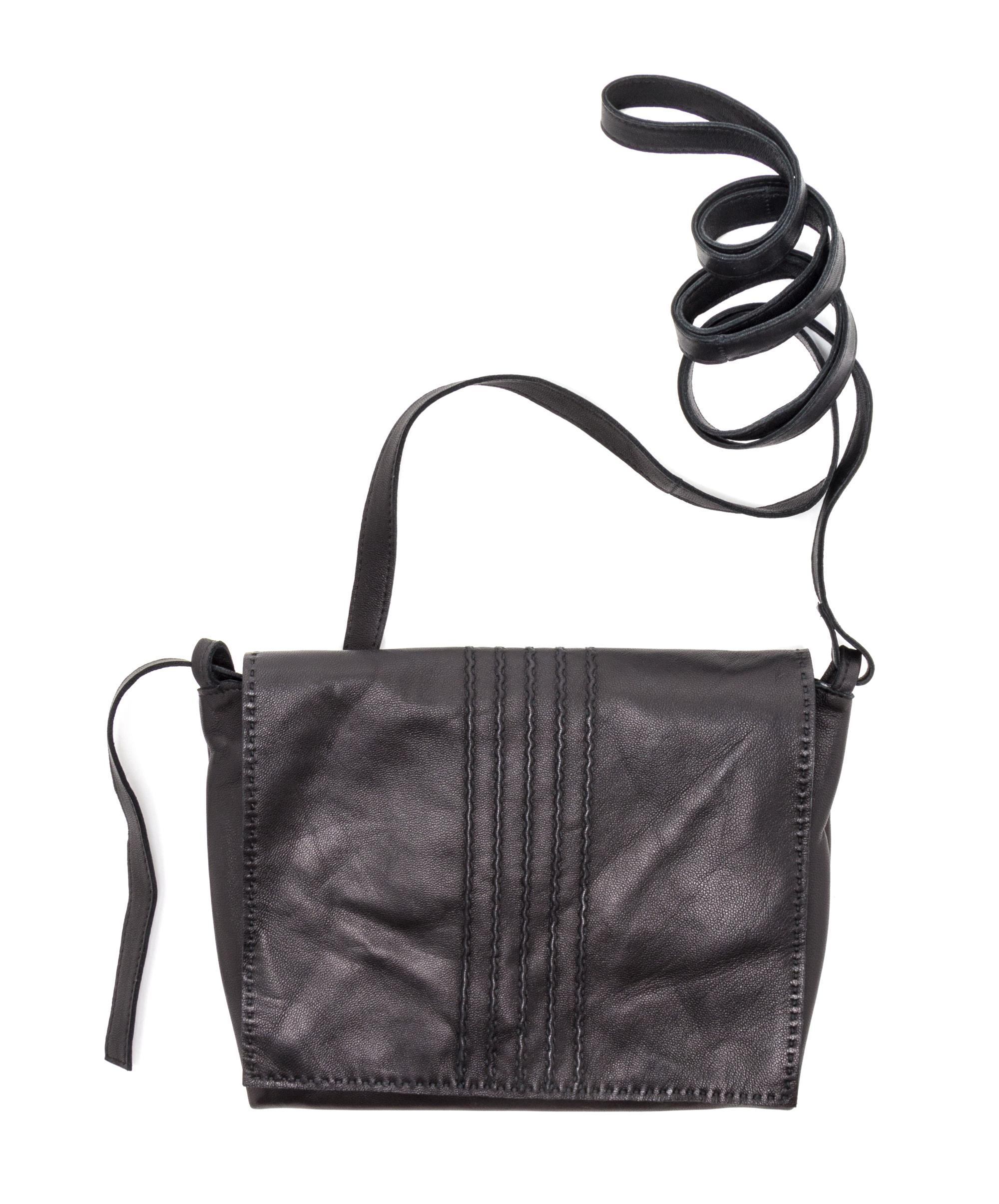An Hermes Noir Agneau Crossbody Travel Pouch, 8" x 6" x .5".