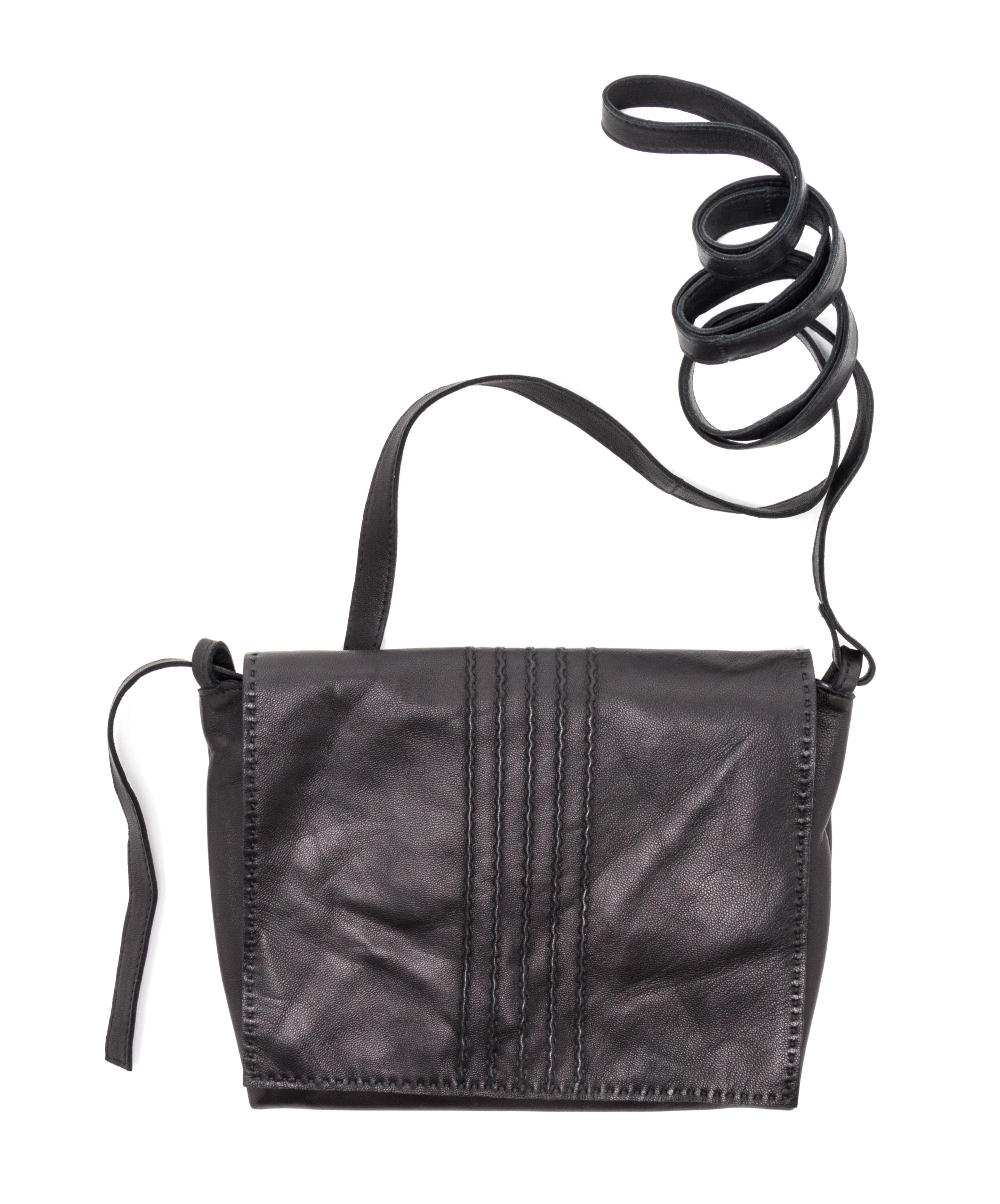 An Hermes Noir Agneau Crossbody Travel Pouch, 8" x 6" x .5".