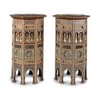 A Pair of Large Moorish Style Marquetry and Mother-of-Pearl Inlaid Side Tables