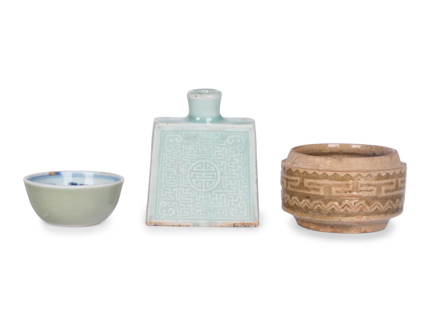 Three Chinese Celadon Glazed Porcelain Articles