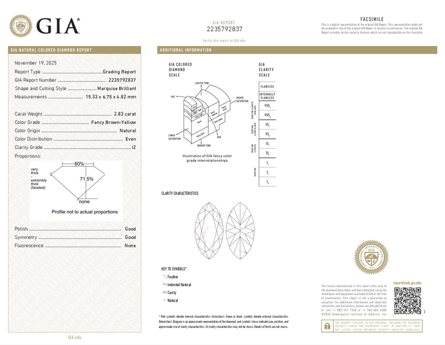 MARQUISE FANCY BROWN-YELLOW DIAMOND RING