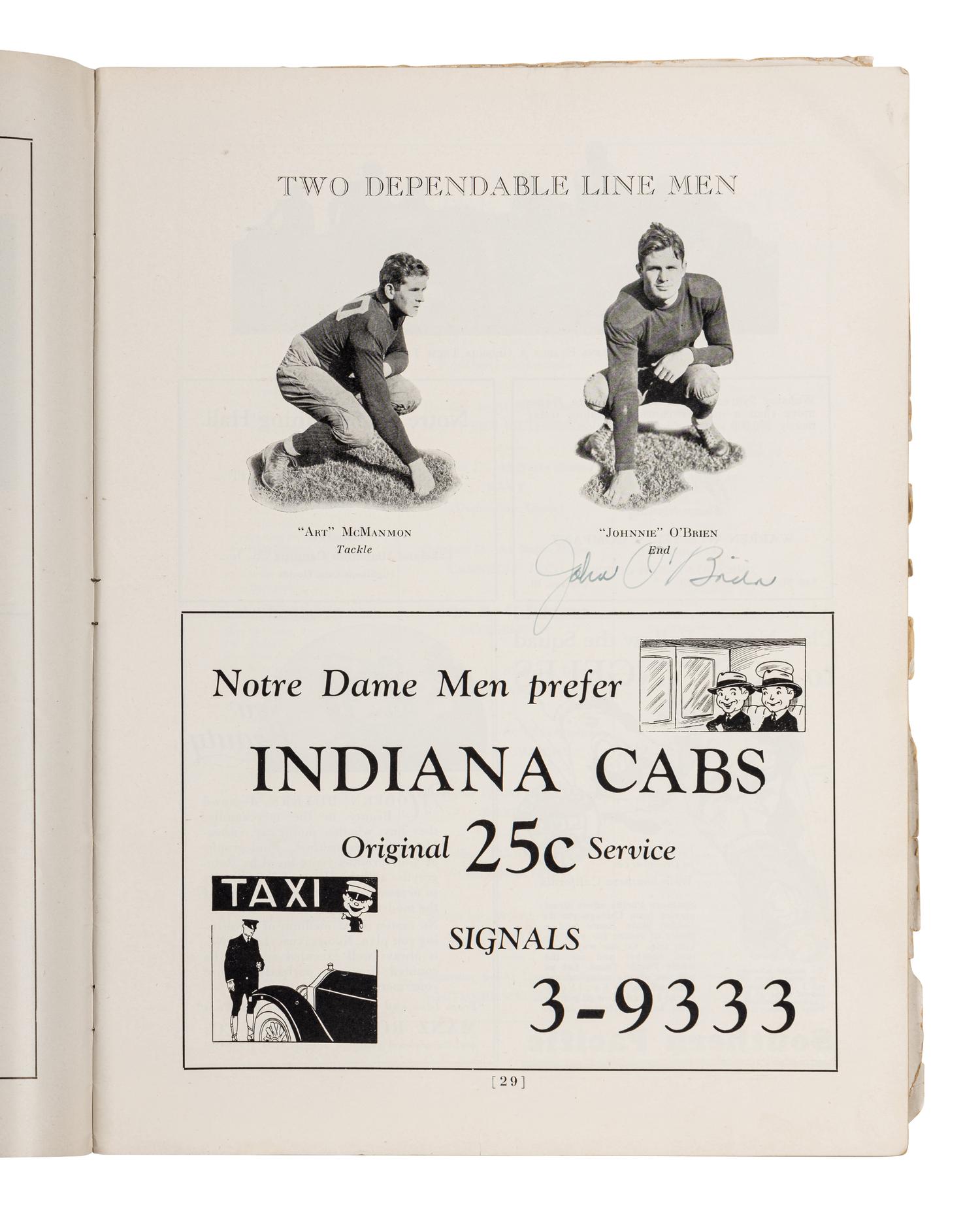 An Original 1930 Opening of Notre Dame Stadium Multi Signed Autograph Football Program Including Knute Rockne (Beckett Authentication Services BAS Letter),