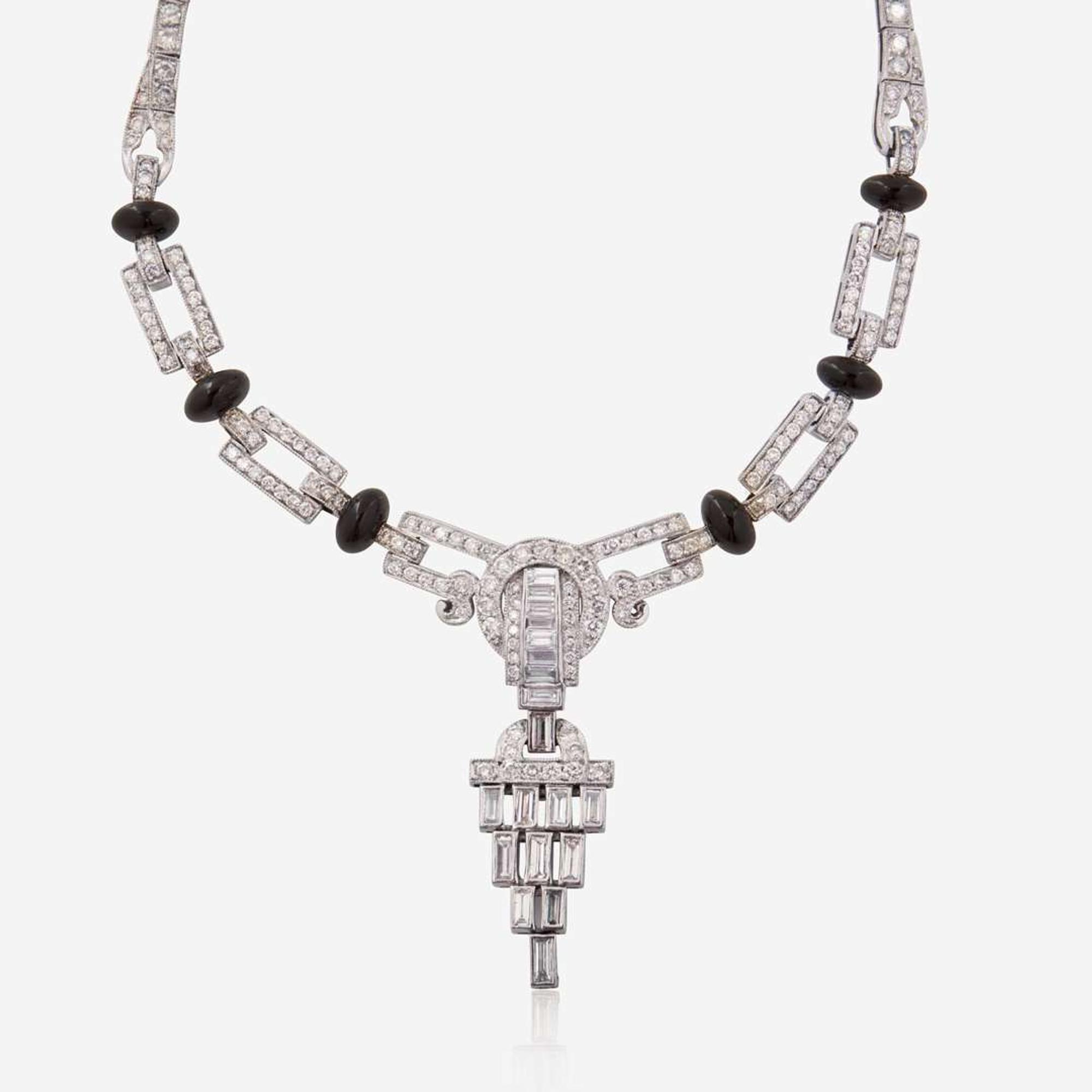 A Platinum, Diamond, and Onyx Necklace