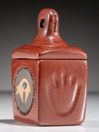 Micaceous Three-Toned Lidded Pottery Box, with Turquoise and Heishi