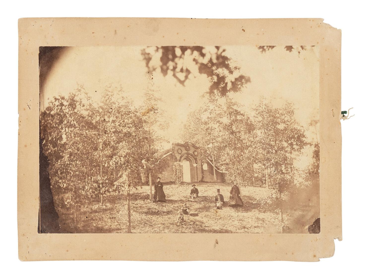 [LINCOLN'S FUNERAL]. A travertine marble fragment from the receiving vault which contained Abraham Lincoln's remains at Oak Ridge Cemetery, Springfield, Illinois, from 4 May to 21 December 1865.