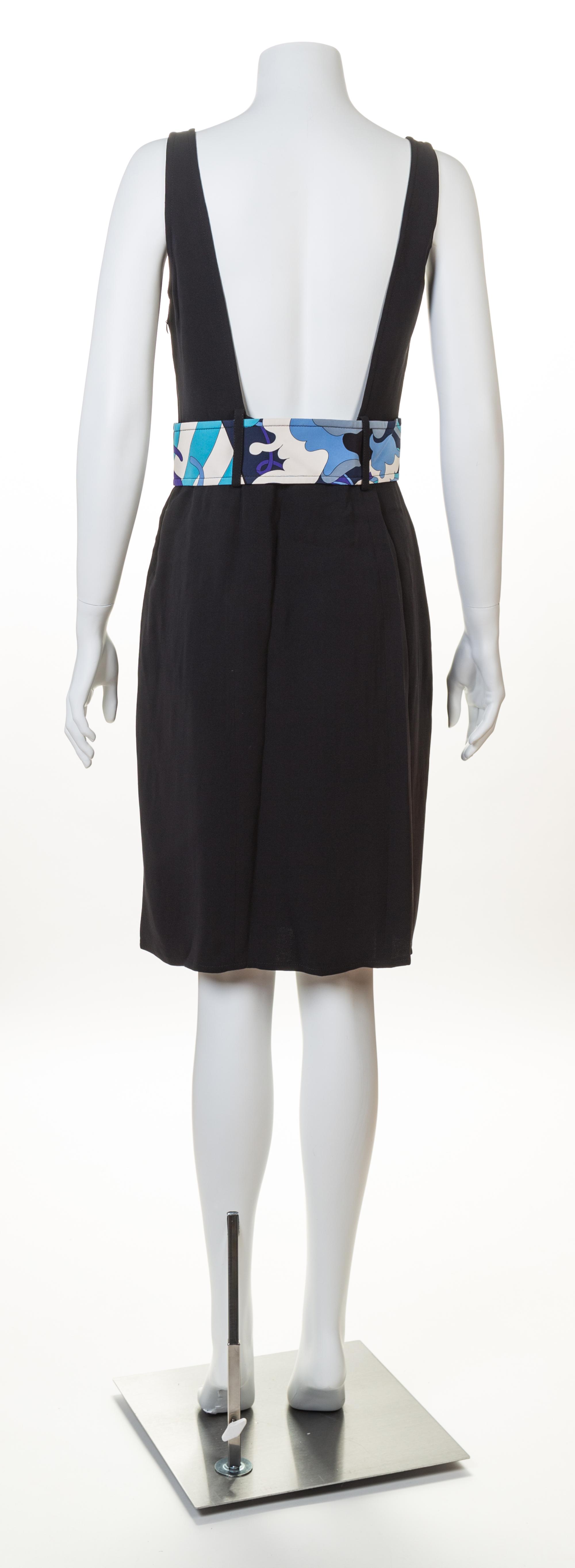 An Emilio Pucci Black Silk Sleeveless Dress, Size 8; Belt: 31.25" x 2.75".