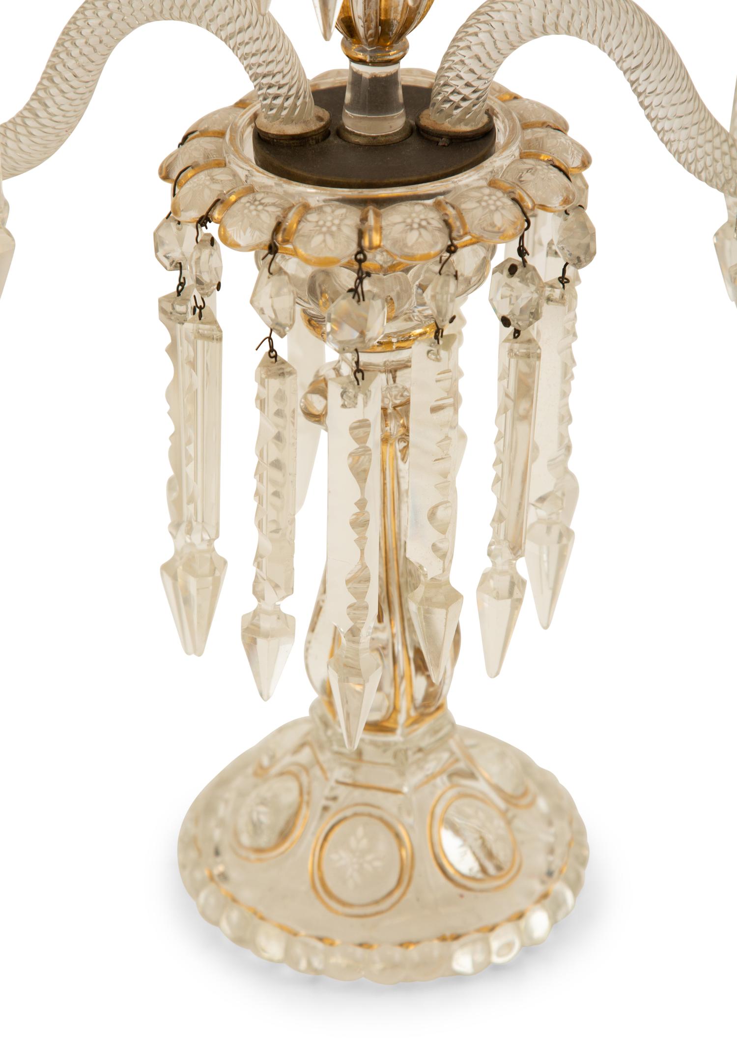 A Pair Gilt and Enamel Decorated Molded Glass Three-Light Candelabra — 19th Century