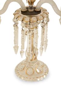 A Pair Gilt and Enamel Decorated Molded Glass Three-Light Candelabra — 19th Century