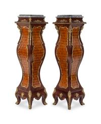 A Pair of Louis XV Style Gilt Metal Mounted Parquetry Pedestals