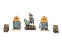 Five Chinese Turquoise Ground Cloisonné Enamel Figures of Animals
