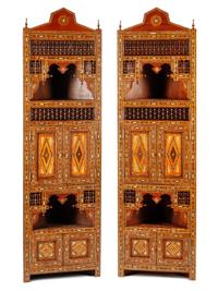 A Pair of Moorish Style Mother-of-Pearl Inlaid Corner Cabinets