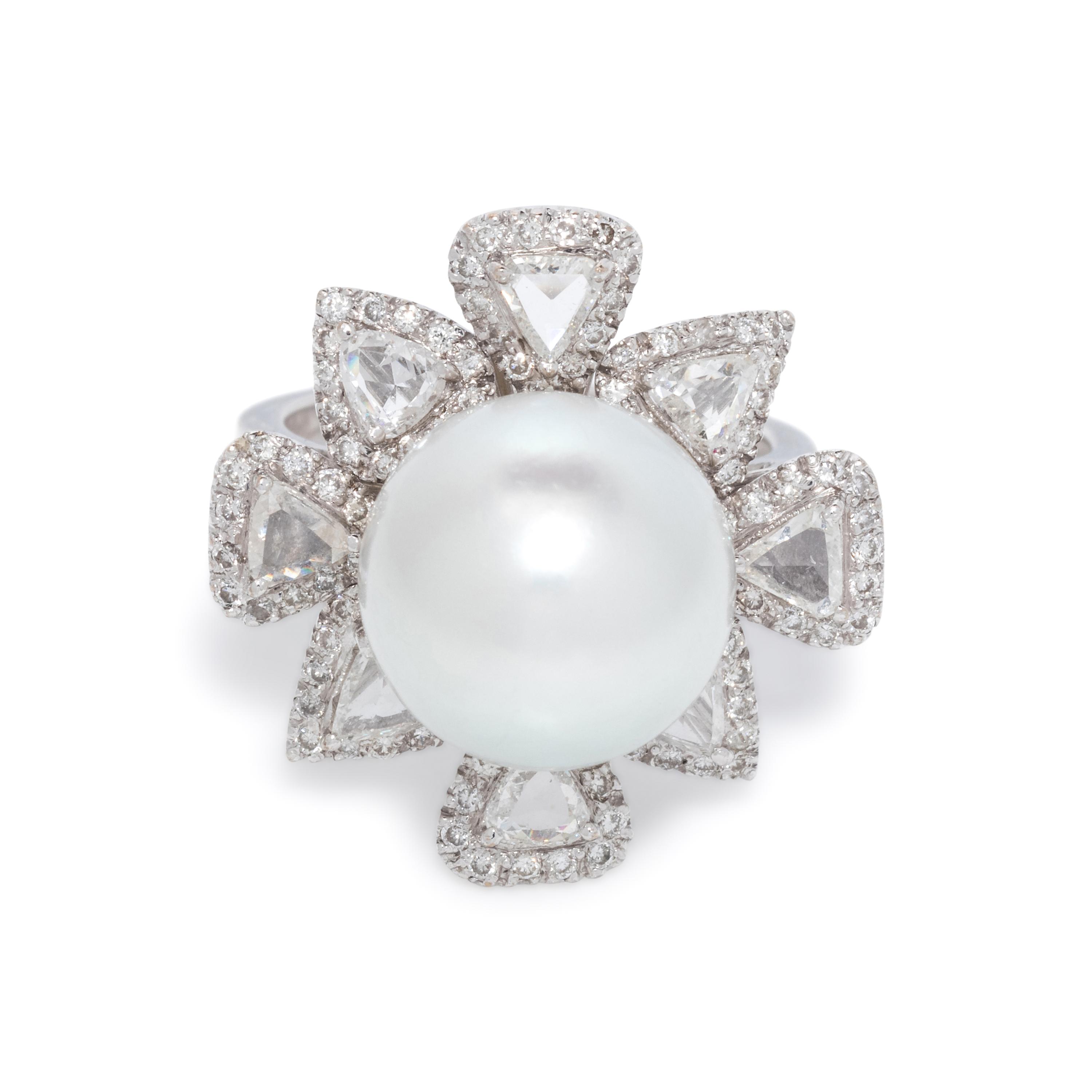 CULTURED SOUTH SEA PEARL AND DIAMOND RING