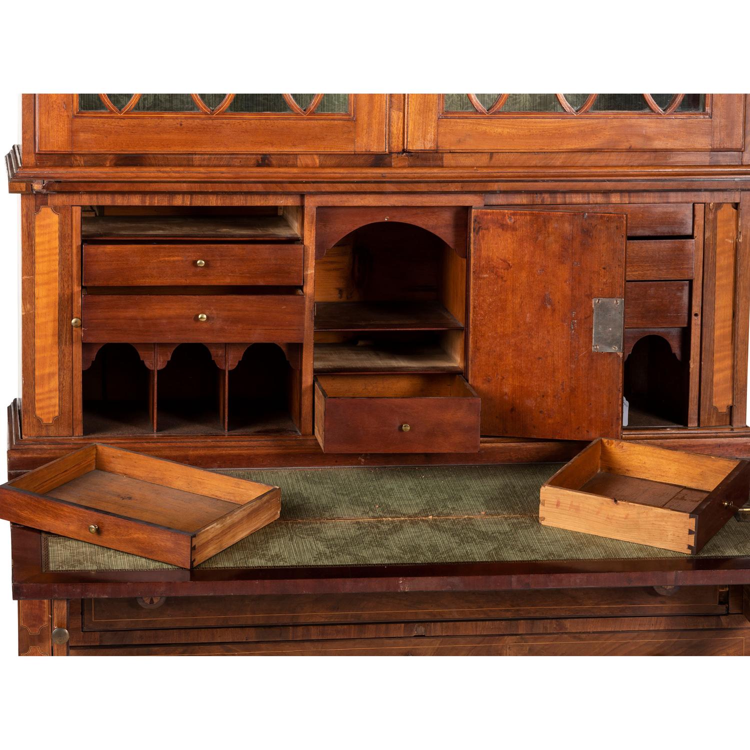 A Federal Inlaid Mahogany and Tambour-Front Desk-and-Bookcase