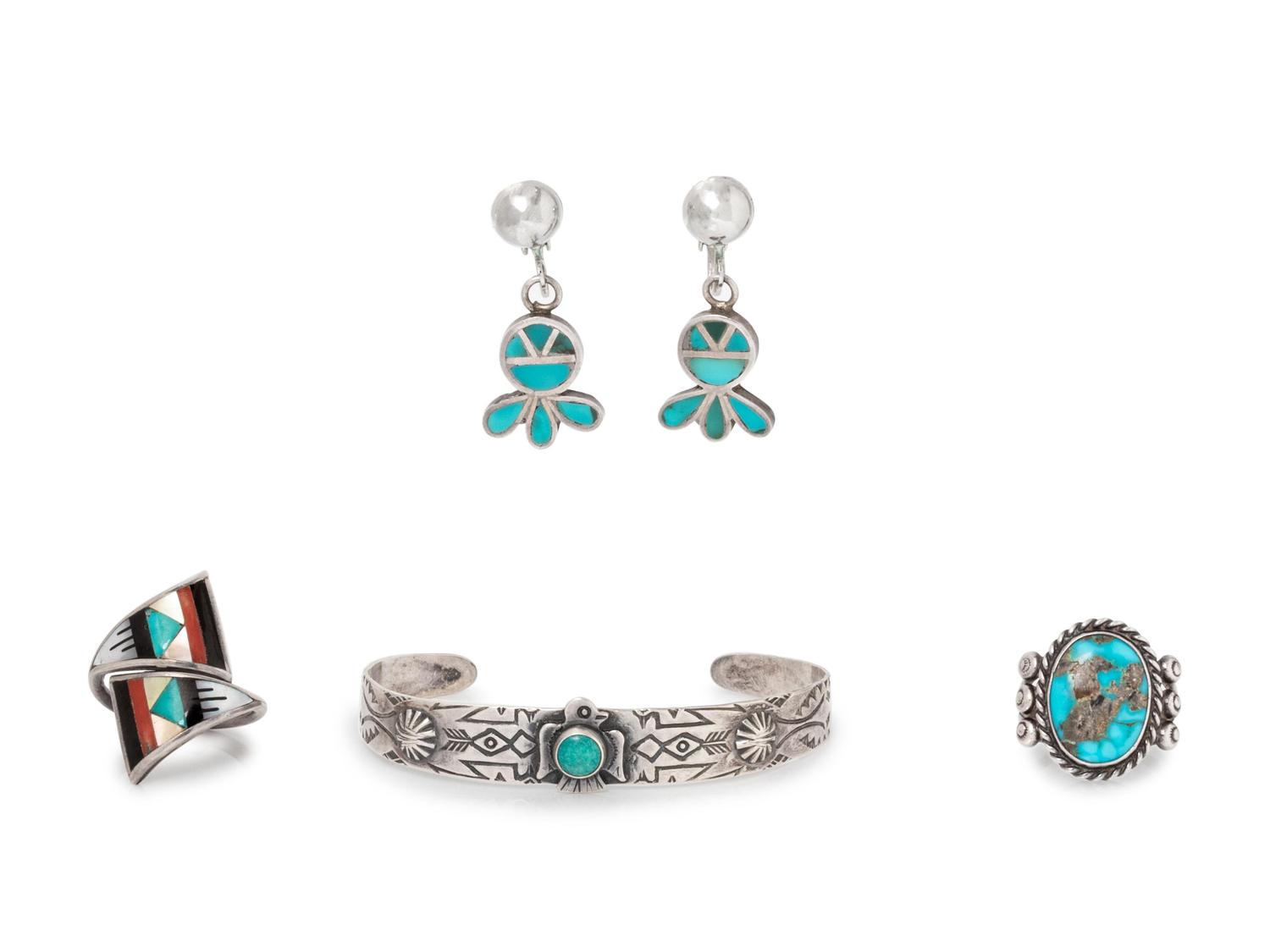 A Collection of Silver and Turquoise Jewelry,