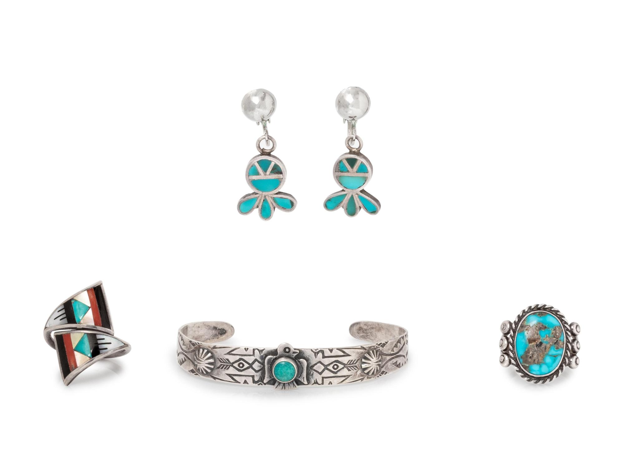 A Collection of Silver and Turquoise Jewelry,