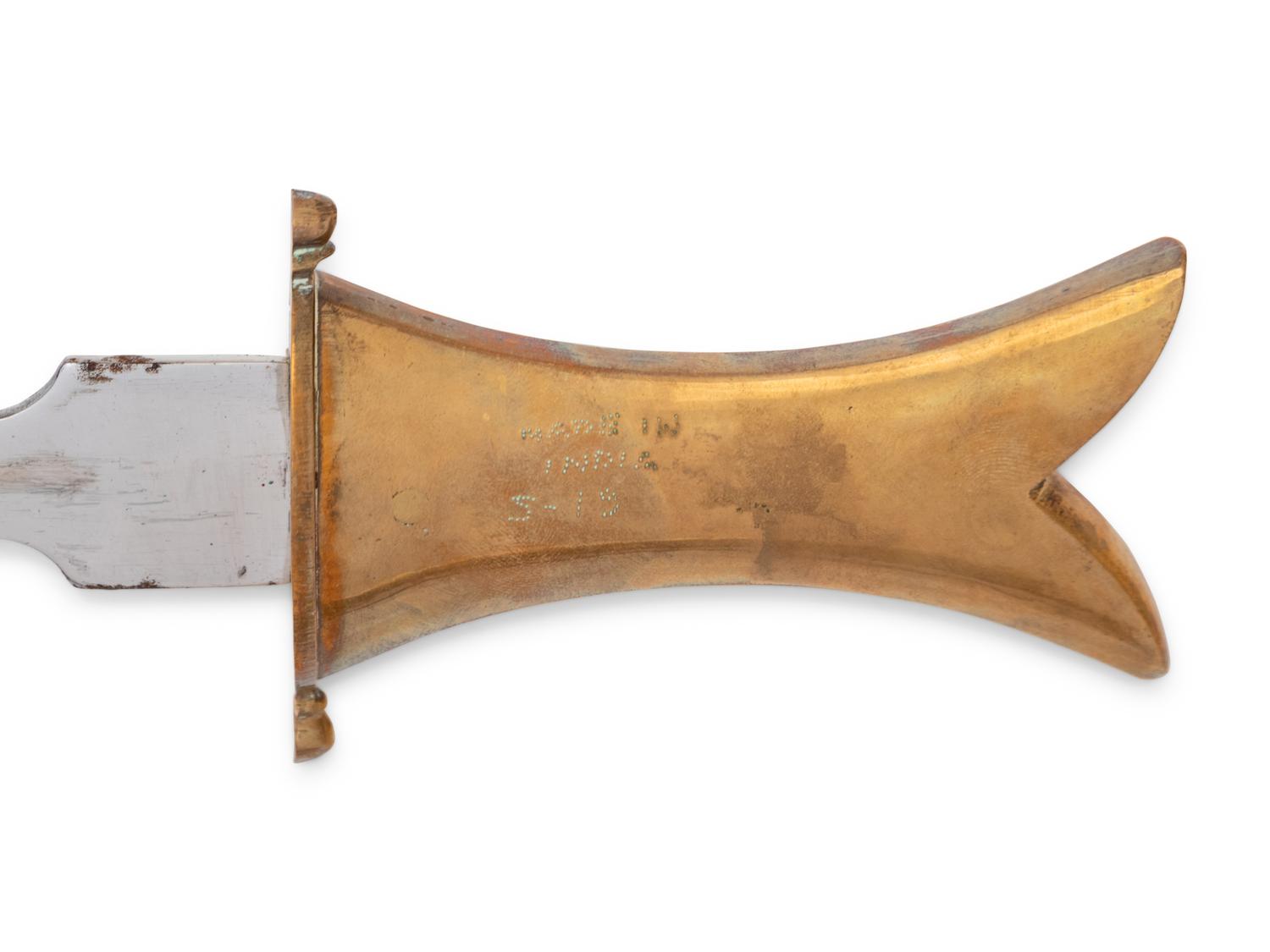 A Two-Piece Carving Set in Brass Fish-Form Sheaths