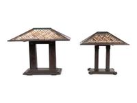 A Pair of Karl Berry Slag Glass Lamps Manner of Frank Lloyd Wright