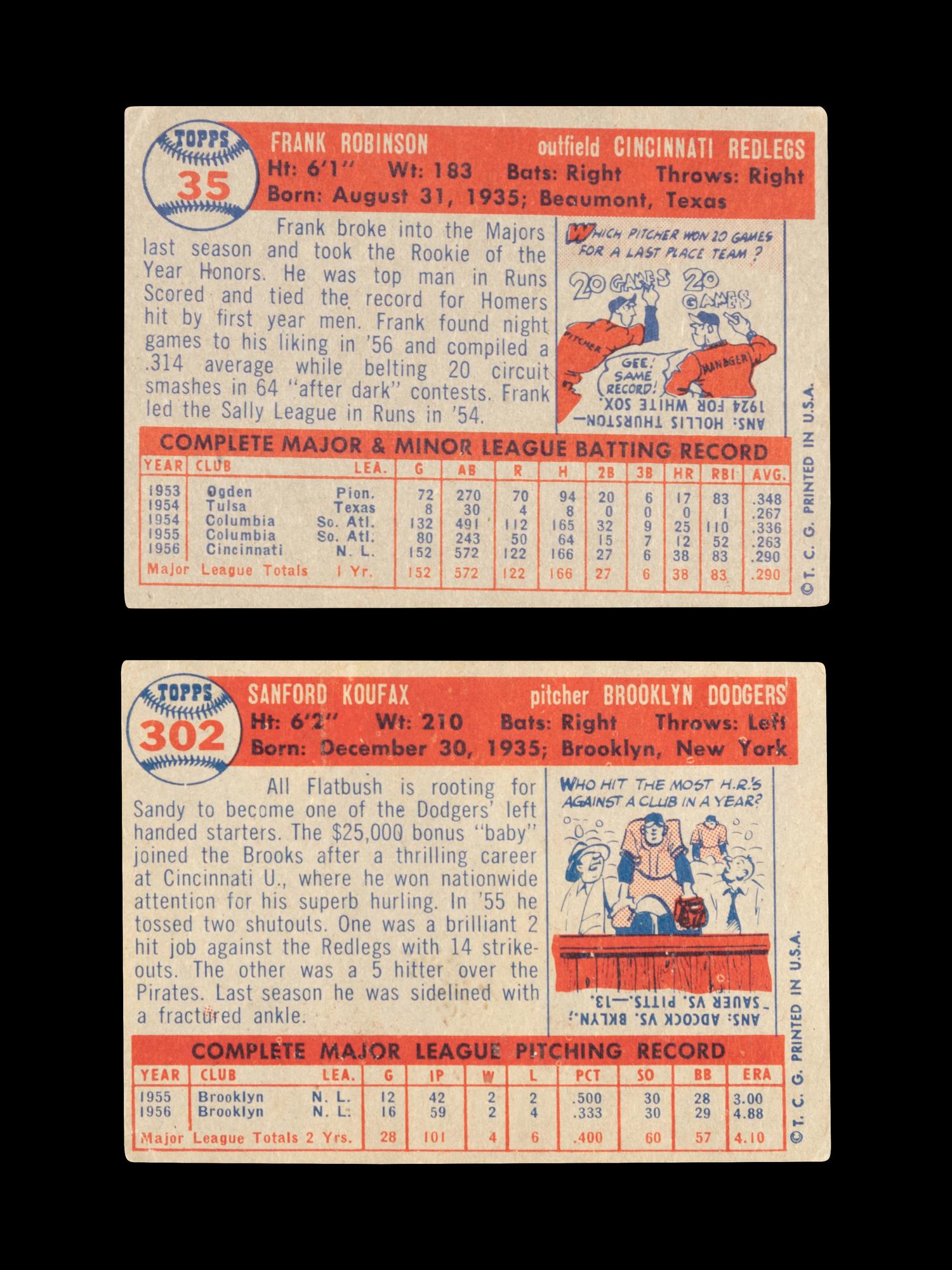 A Group of 1957 Topps Baseball Cards Including a Frank Robinson Rookie and Sandy Koufax