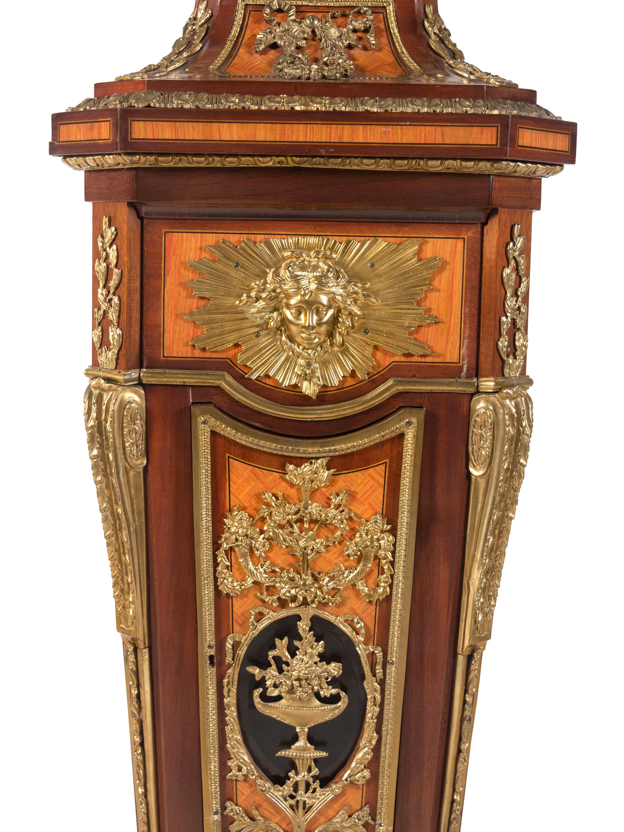 A Louis XVI Style Gilt Bronze Mounted Parquetry and Mahogany Régulateur de Pendule