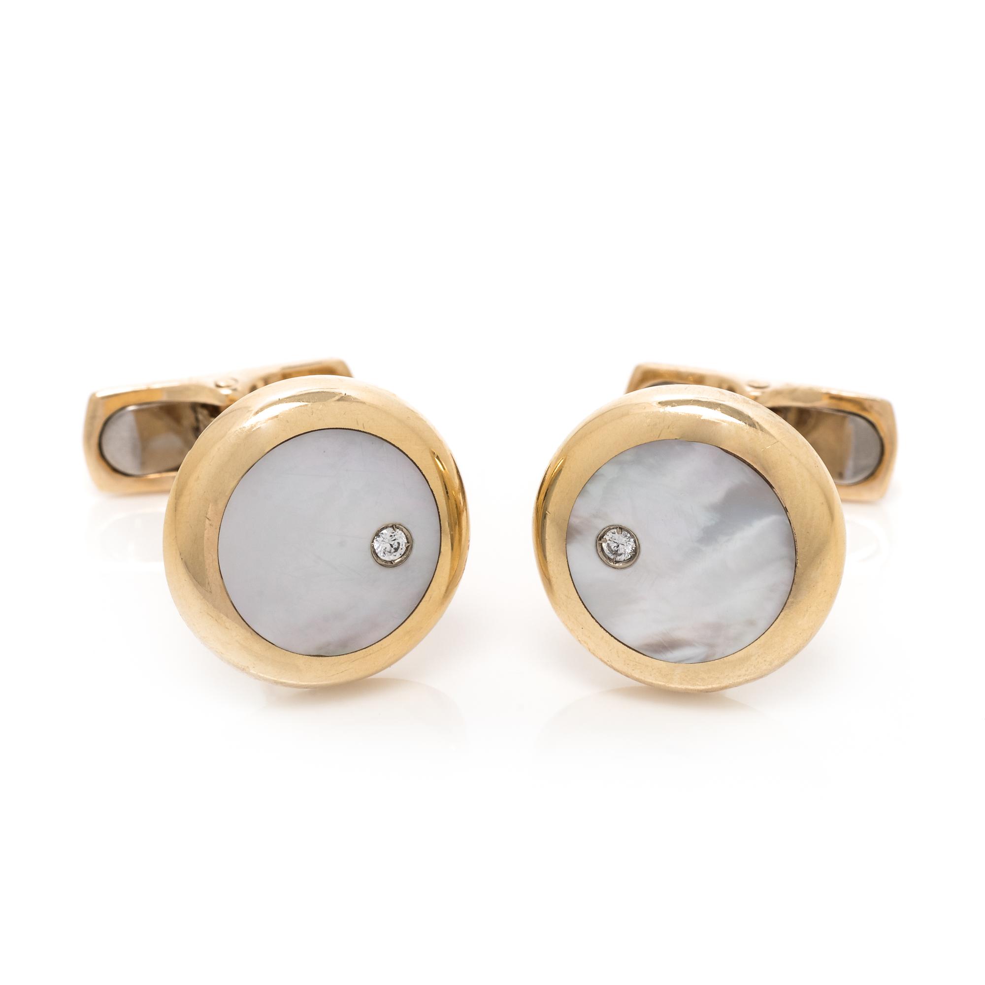 MOTHER-OF-PEARL AND DIAMOND CUFFLINKS