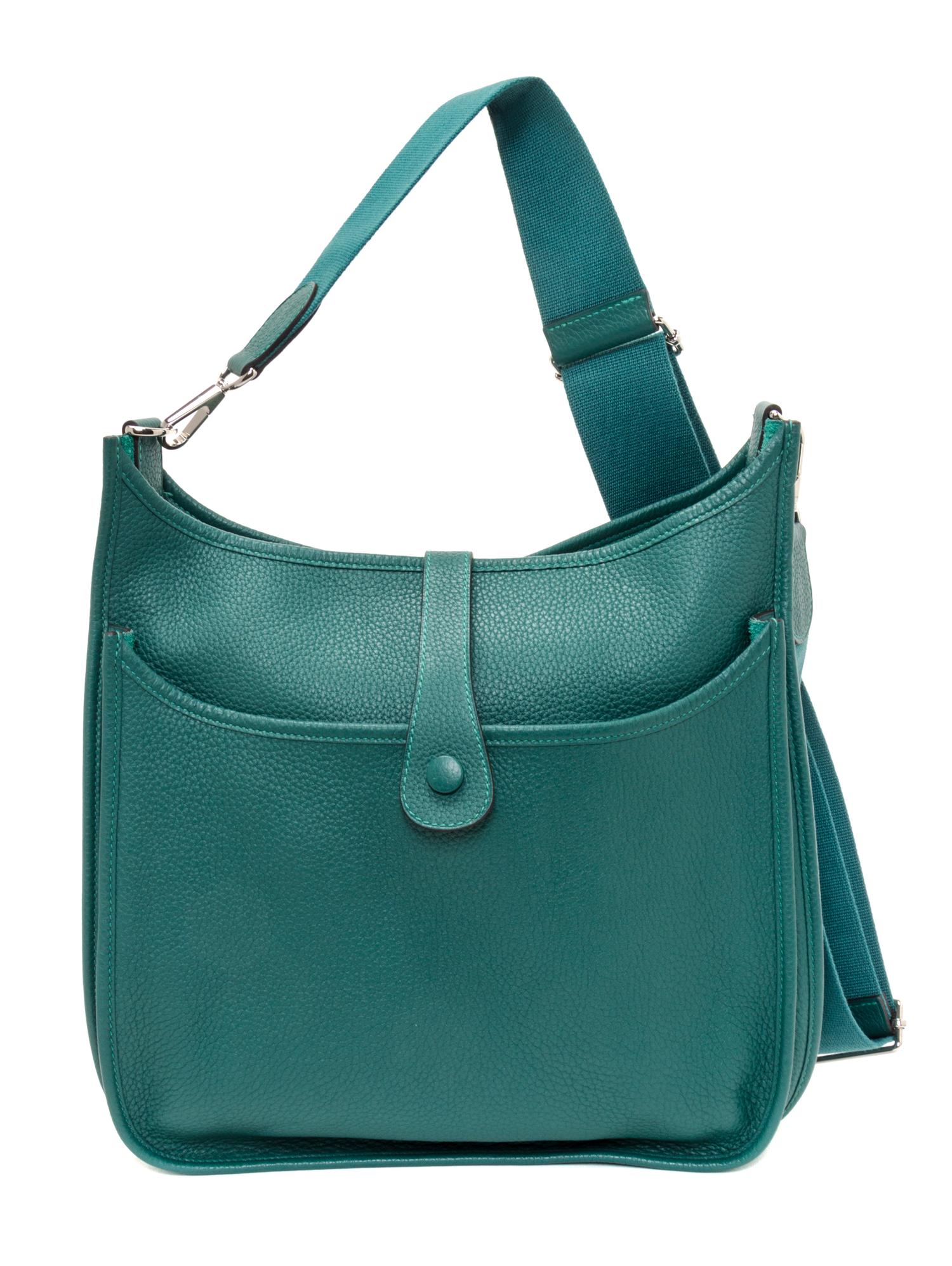 An Hermes Malachite Green Evelyne III GM Handbag, 13" x 12" x 3".