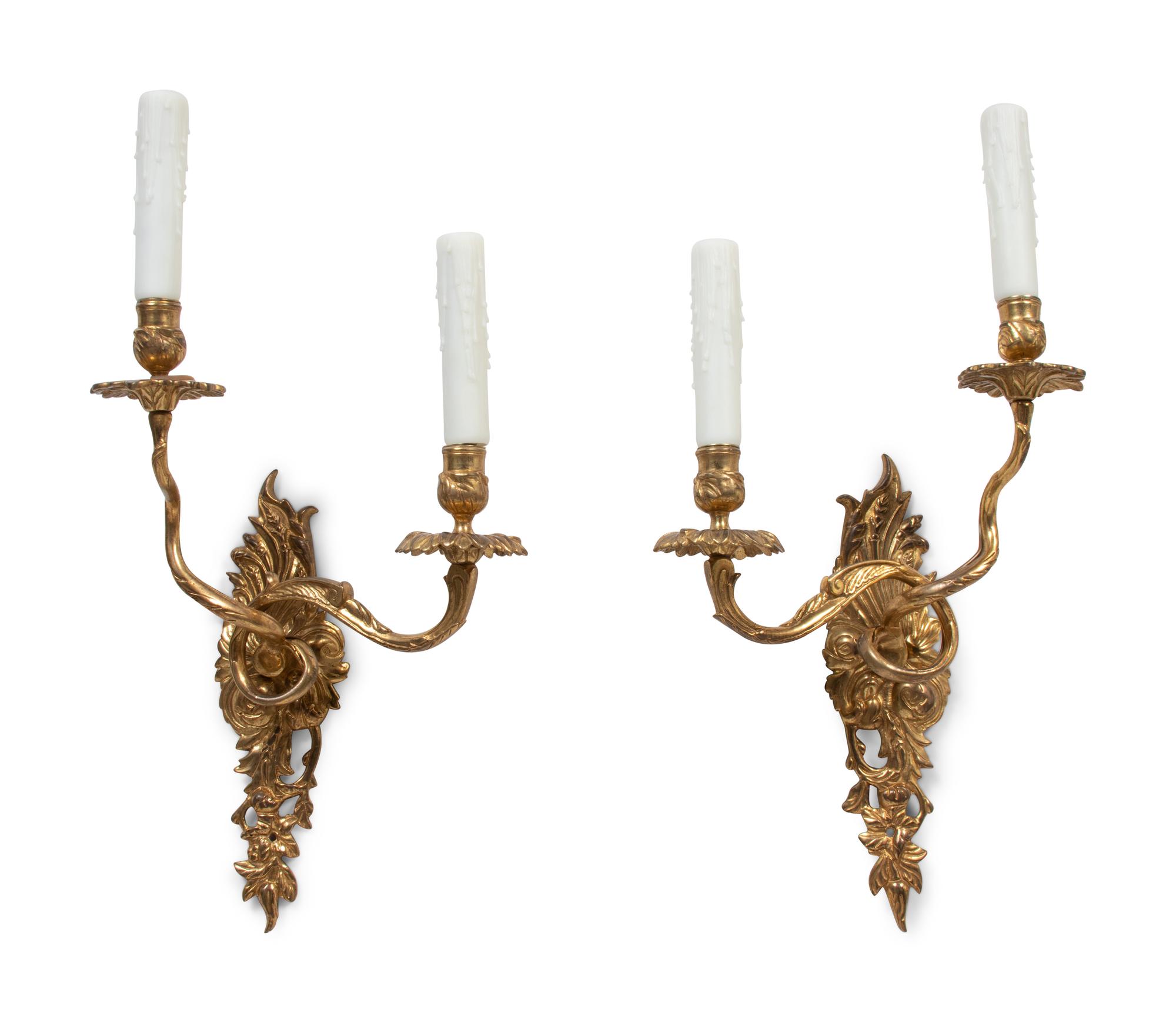 A Pair of Rococo Style Gilt Metal Sconces