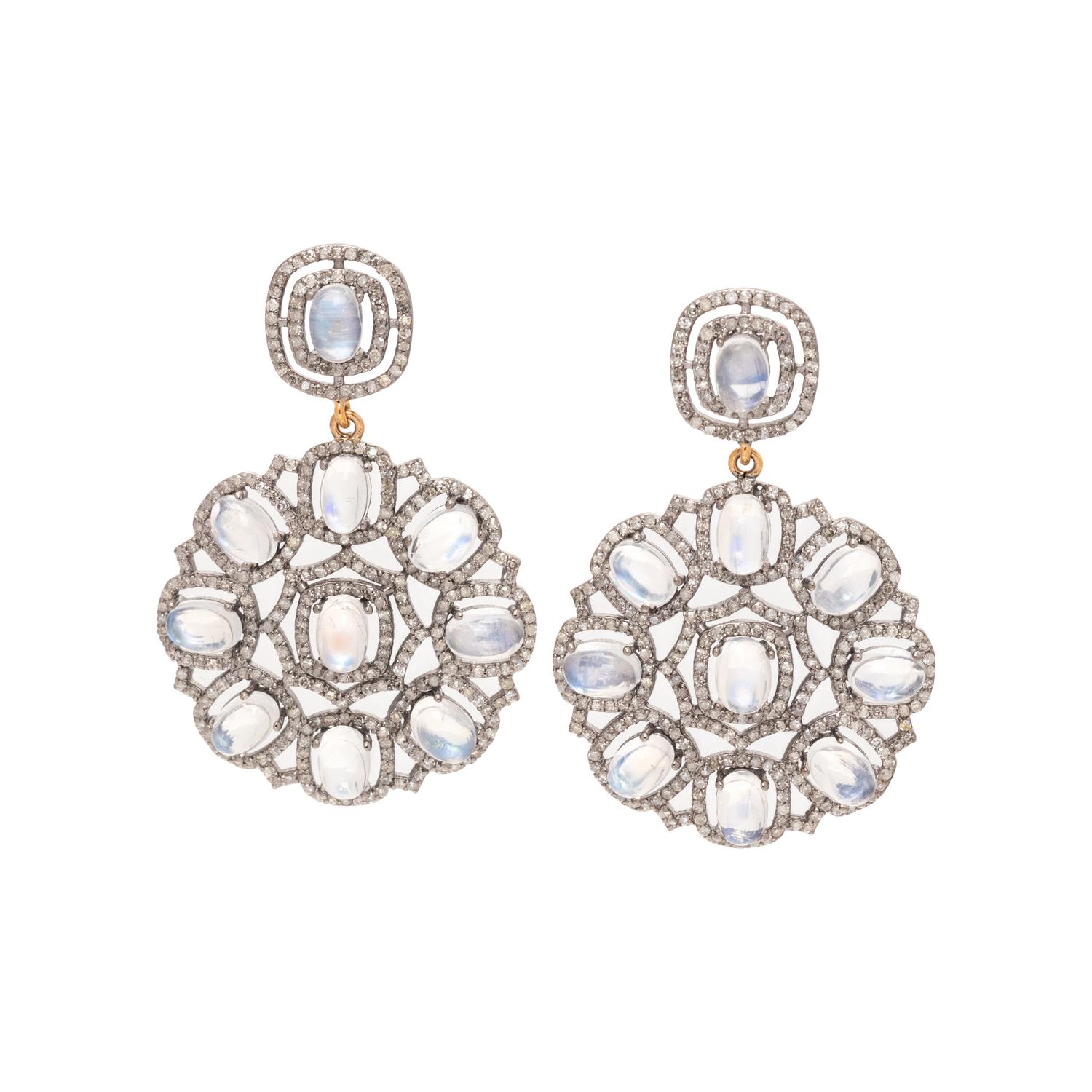 MOONSTONE AND DIAMOND EARRINGS