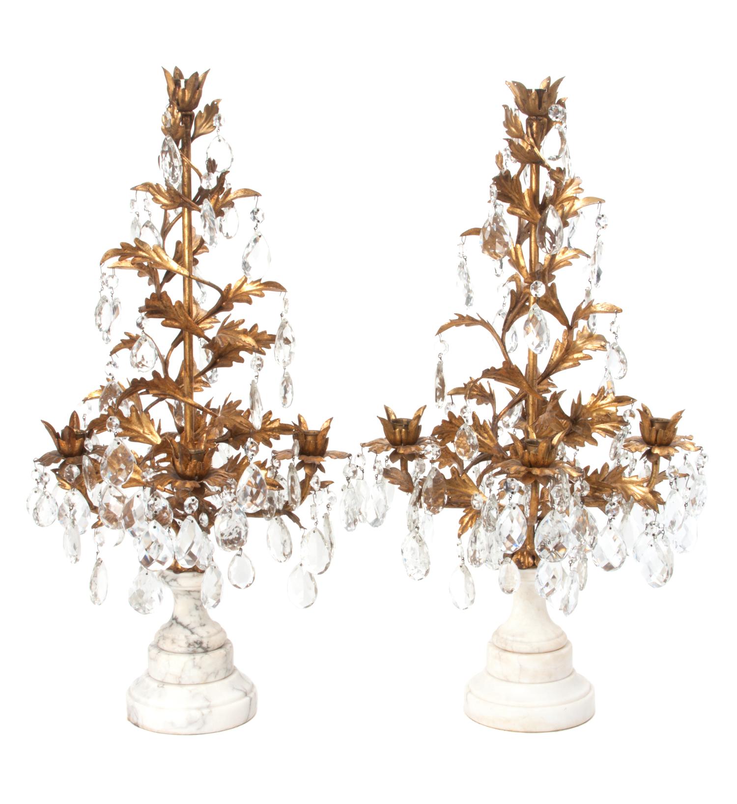 A Pair of French Gilt Bronze Five-Light Candelabra Height 26 inches.
