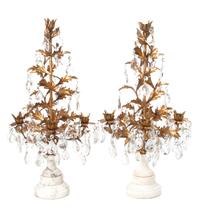 A Pair of French Gilt Bronze Five-Light Candelabra Height 26 inches.