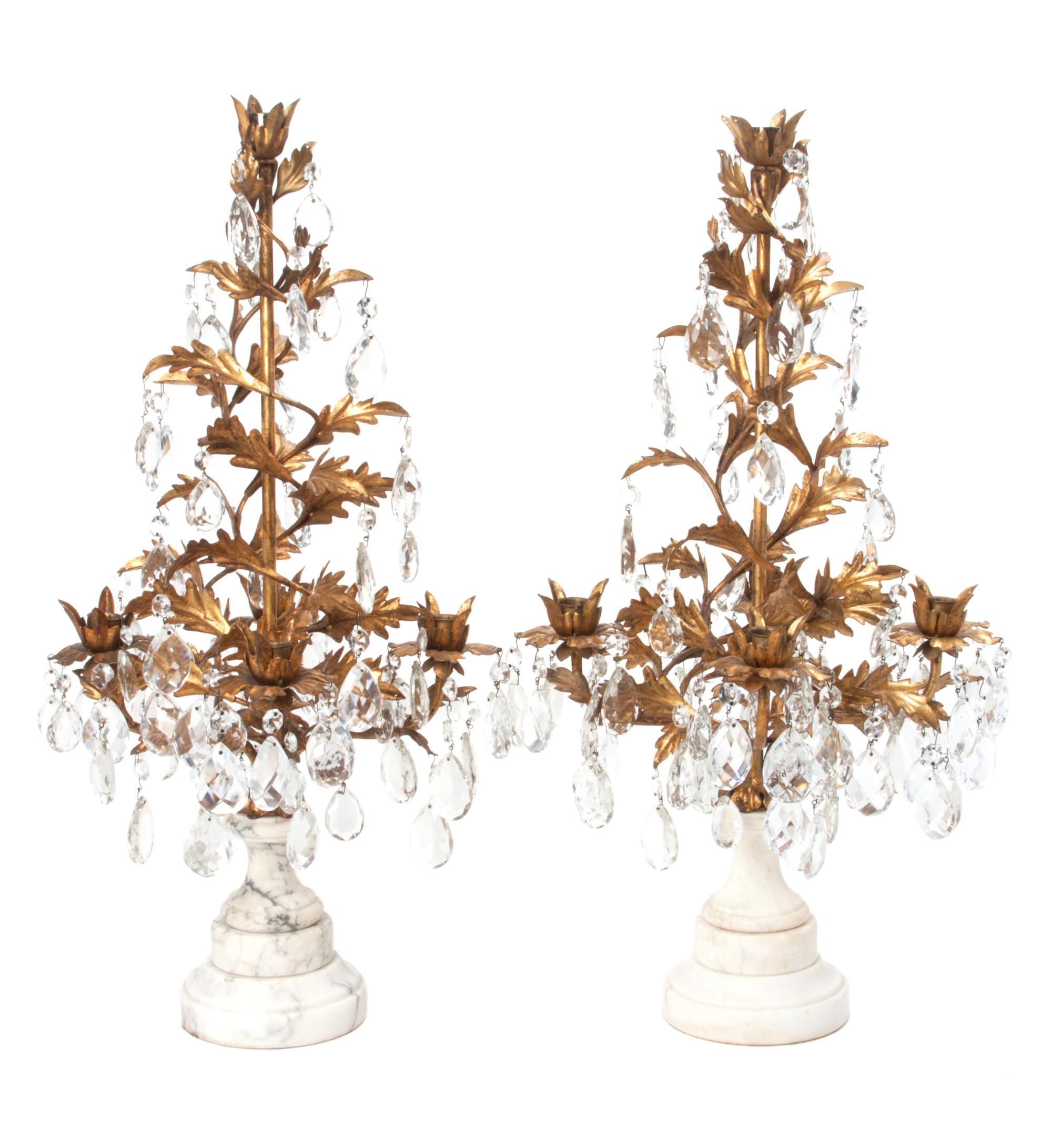 A Pair of French Gilt Bronze Five-Light Candelabra Height 26 inches.