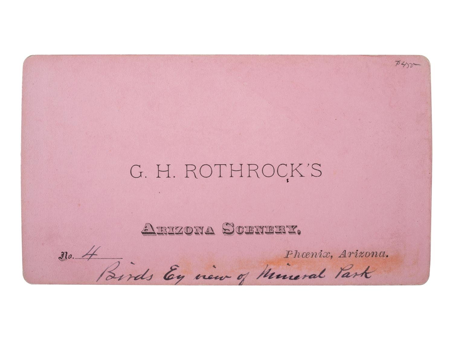 [WESTERN AMERICANA] -- [ARIZONA]. ROTHROCK, G.H. (1843-1924), photographer. Birds Eye view of Mineral Park . Phoenix, AZ: ca 1876.