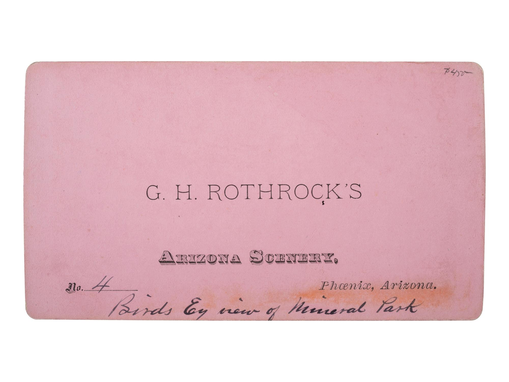 [WESTERN AMERICANA] -- [ARIZONA]. ROTHROCK, G.H. (1843-1924), photographer. Birds Eye view of Mineral Park . Phoenix, AZ: ca 1876.